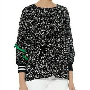 Tibi Martine Ruffle Blouse M Black Polka Dot Balloon Sleeve Crepe Top